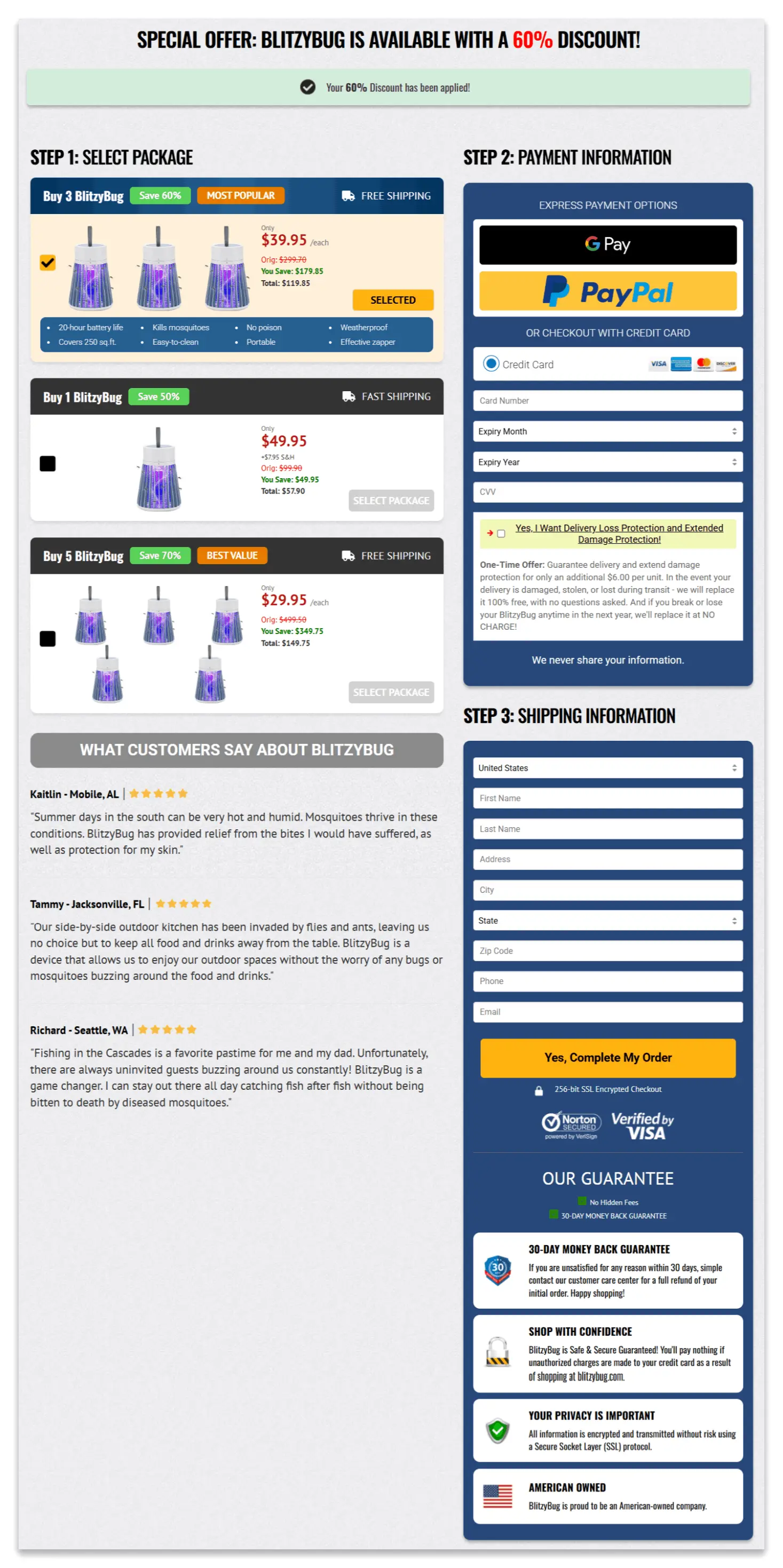 BlitzyBug secure checkout page
